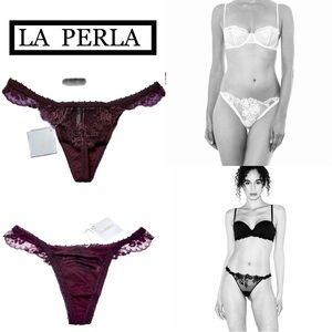 NWT La Perla Maharani Chantilly Lace Plum/Burgundy Thongs Size Large